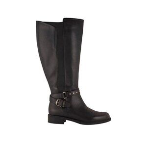 David Tate Extra-Wide Calf Leather Riding Boots Women's 9.5W Black